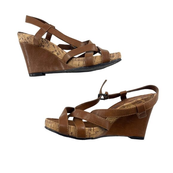 Aerosoles Brown Leather Women's Strappy Wedge Sandals Size 7 - Picture 1 of 6